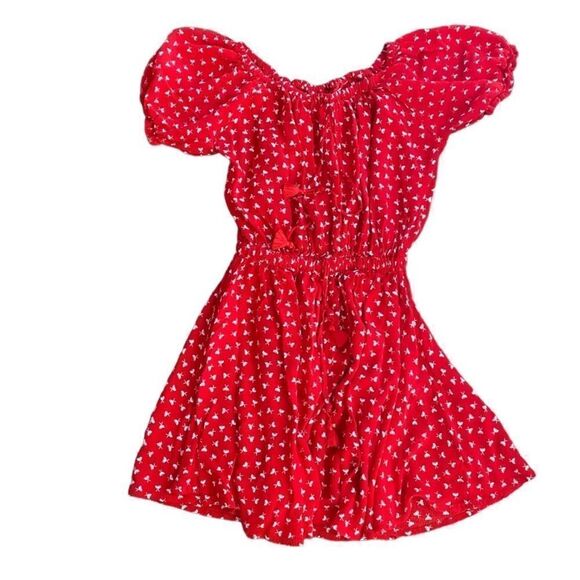 Faithfull The Brand Genevieve Floral Mini Dress Red 2 Smocked - Picture 1 of 5